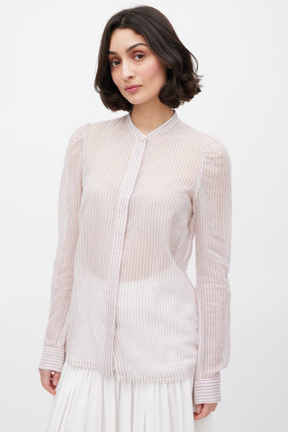 Dries Van Noten Pink Grey 
White Striped Sheer Shirt