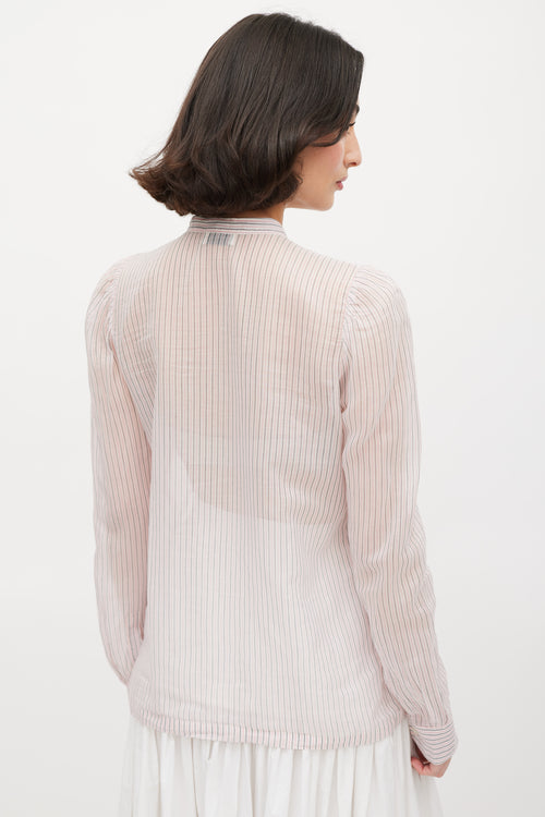 Dries Van Noten Pink Grey 
White Striped Sheer Shirt