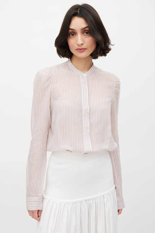 Dries Van Noten Pink Grey 
White Striped Sheer Shirt