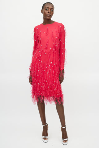 Dries Van Noten Pink Silk Jewel Feather Dress