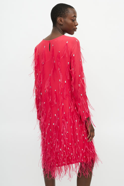 Dries Van Noten Pink Silk Jewel Feather Dress