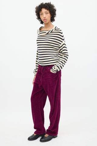 Dries Van Noten Purple Corduroy Straight Leg Trouser