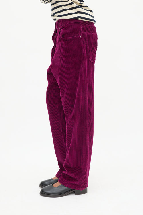 Dries Van Noten Purple Corduroy Straight Leg Trouser