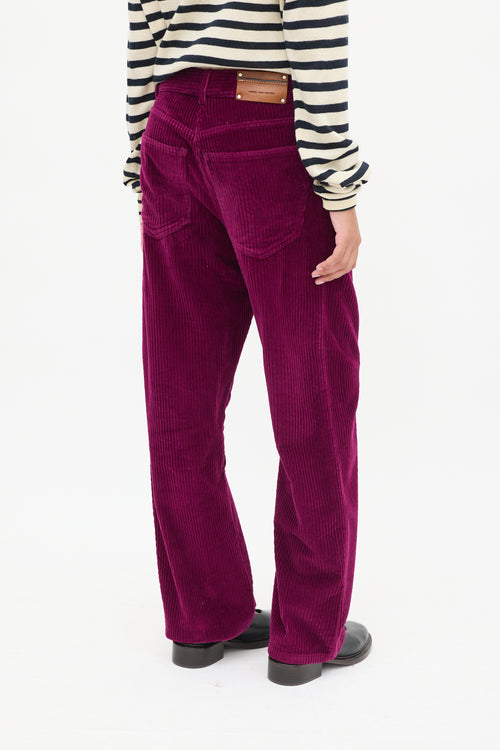 Dries Van Noten Purple Corduroy Straight Leg Trouser