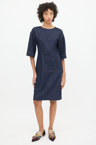 Dries Van Noten Raw Denim Half Sleeve Midi Dress