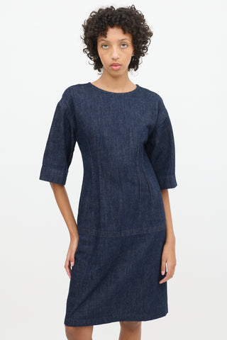 Dries Van Noten Raw Denim Half Sleeve Midi Dress