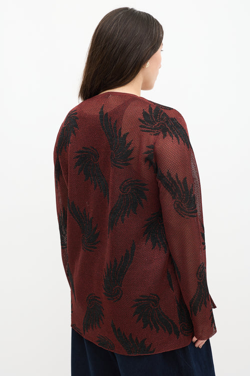 Dries Van Noten Red 
Black Knit Metallic Floral Cardigan