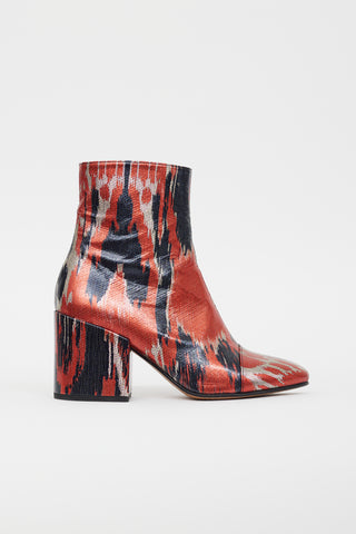 Dries Van Noten Red 
Multicolour Metallic Leather Boot