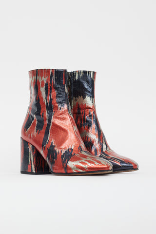 Dries Van Noten Red 
Multicolour Metallic Leather Boot