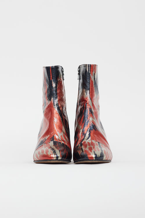 Dries Van Noten Red 
Multicolour Metallic Leather Boot