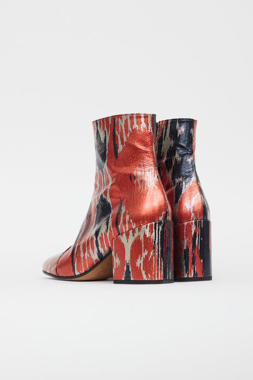 Dries Van Noten Red 
Multicolour Metallic Leather Boot