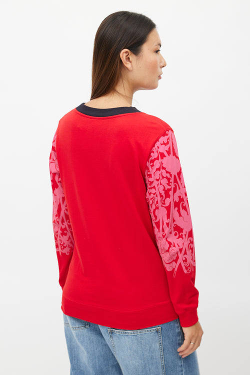 Dries Van Noten Red 
Pink Floral Print Top