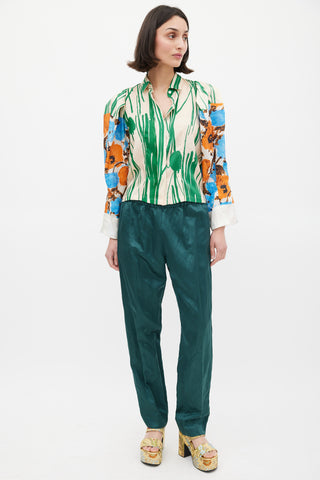 Dries Van Noten SS 2008 Beige 
Multicolour Silk Floral Shirt