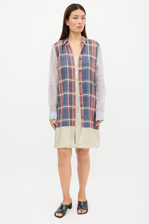 Dries Van Noten SS 2013 Blue 
Multicolour Plaid Layered Dress