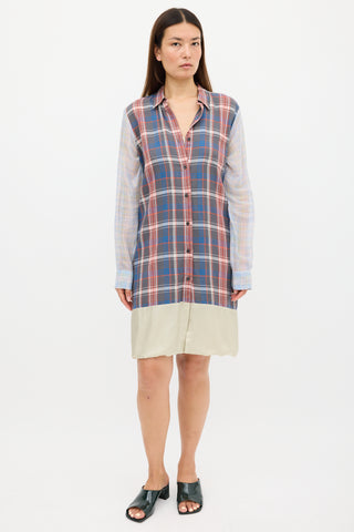 Dries Van Noten SS 2013 Blue 
Multicolour Plaid Layered Dress