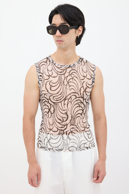 Dries Van Noten SS 2016 White 
Black Mesh Tattoo Tank Top