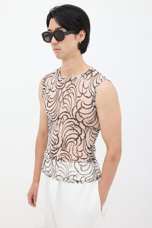 Dries Van Noten SS 2016 White 
Black Mesh Tattoo Tank Top