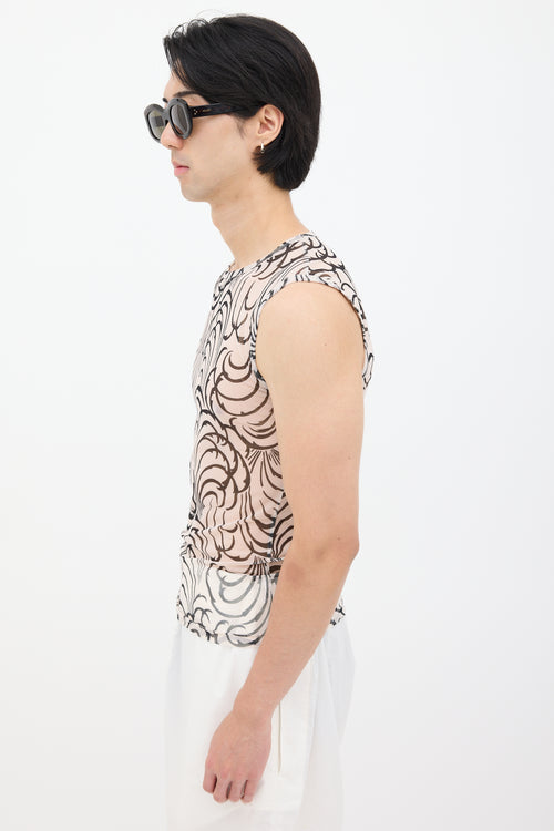 Dries Van Noten SS 2016 White 
Black Mesh Tattoo Tank Top