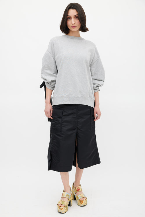 Dries Van Noten SS 2020 Grey 
Black Tie Sleeve Crewneck Sweater