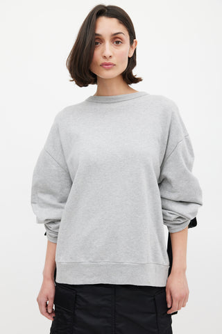 Dries Van Noten SS 2020 Grey 
Black Tie Sleeve Crewneck Sweater