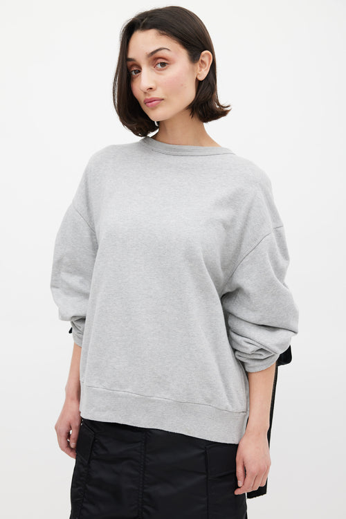 Dries Van Noten SS 2020 Grey 
Black Tie Sleeve Crewneck Sweater