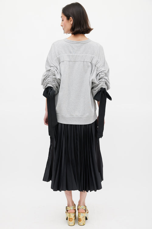 Dries Van Noten SS 2020 Grey 
Black Tie Sleeve Crewneck Sweater