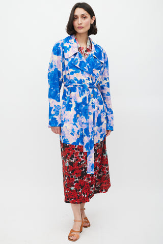 Dries Van Noten SS 2023 Blue 
Multicolour Mixed Floral Trench Coat