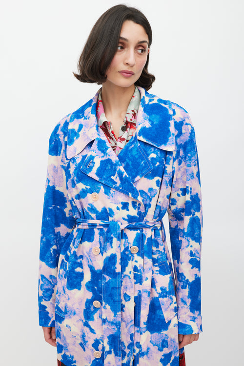 Dries Van Noten SS 2023 Blue 
Multicolour Mixed Floral Trench Coat