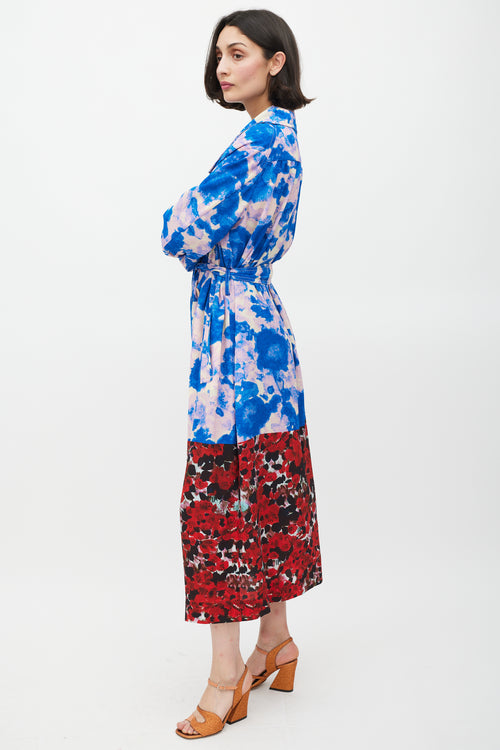 Dries Van Noten SS 2023 Blue 
Multicolour Mixed Floral Trench Coat