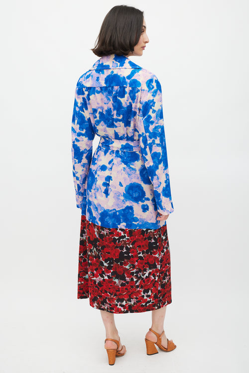 Dries Van Noten SS 2023 Blue 
Multicolour Mixed Floral Trench Coat