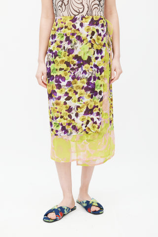 Dries Van Noten SS 2023 Yellow 
Multicolour Floral Wrap Skirt