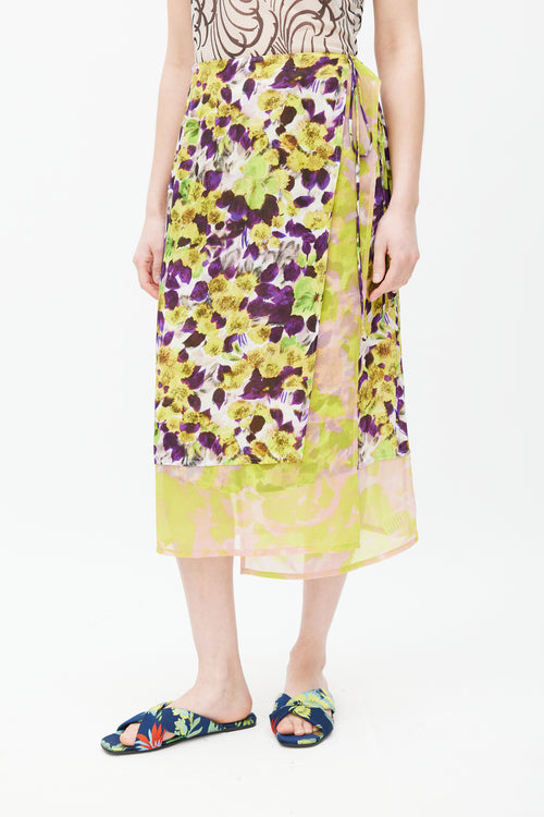 Dries Van Noten SS 2023 Yellow 
Multicolour Floral Wrap Skirt