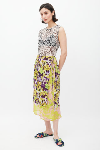 Dries Van Noten SS 2023 Yellow 
Multicolour Floral Wrap Skirt