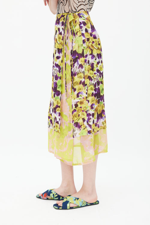 Dries Van Noten SS 2023 Yellow 
Multicolour Floral Wrap Skirt