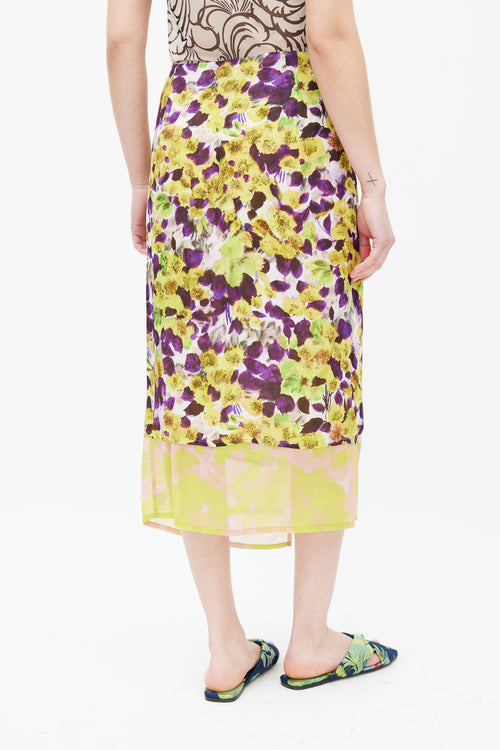 Dries Van Noten SS 2023 Yellow 
Multicolour Floral Wrap Skirt