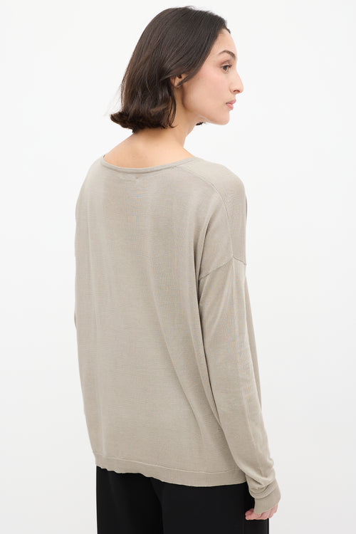 Dries Van Noten Taupe Silk 
Cotton V-Neck Sweater