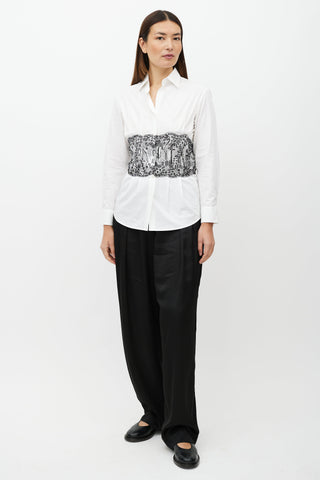 Dries Van Noten White 
Black Embroider Waist Shirt