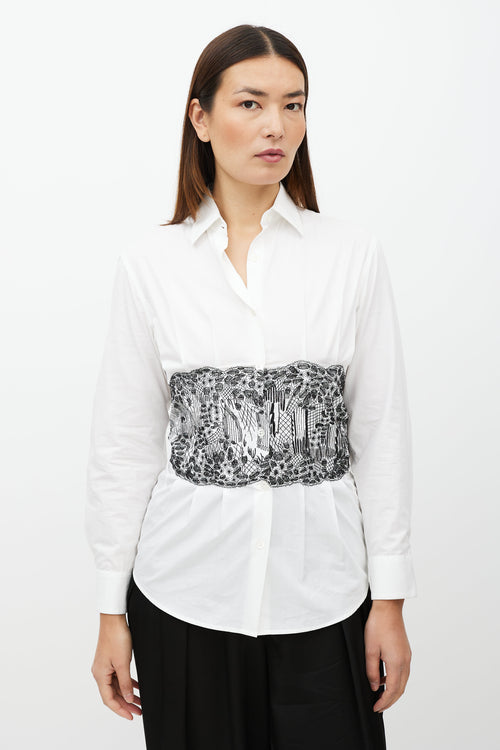 Dries Van Noten White 
Black Embroider Waist Shirt