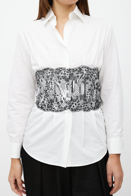 Dries Van Noten White 
Black Embroider Waist Shirt