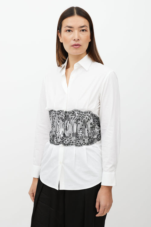 Dries Van Noten White 
Black Embroider Waist Shirt