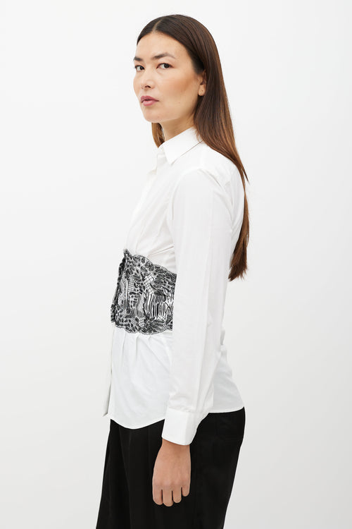 Dries Van Noten White 
Black Embroider Waist Shirt