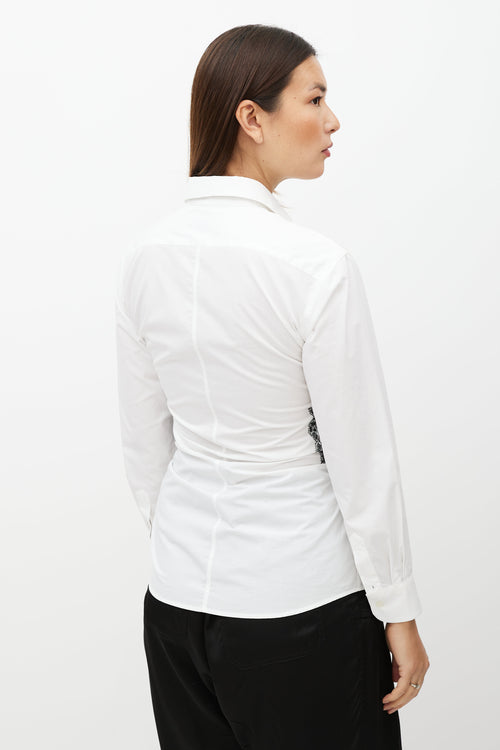 Dries Van Noten White 
Black Embroider Waist Shirt