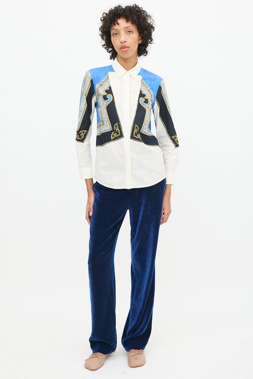 Dries Van Noten White 
Blue Cotton Ornate Printed Shirt