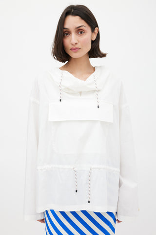 Dries Van Noten SS 2019 White Cotton Drawstring Hooded Jacket