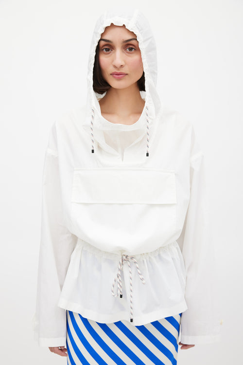 Dries Van Noten SS 2019 White Cotton Drawstring Hooded Jacket