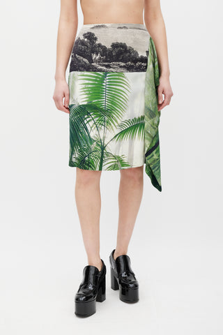 Dries Van Noten SS 2012 White 
Multicolour Silk Floral Gathered Skirt