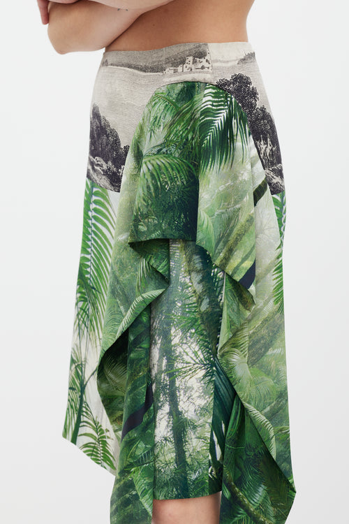 Dries Van Noten SS 2012 White 
Multicolour Silk Floral Gathered Skirt