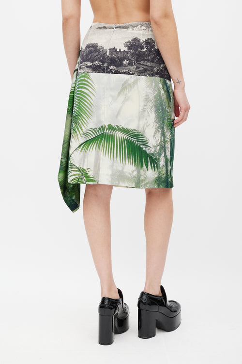 Dries Van Noten SS 2012 White 
Multicolour Silk Floral Gathered Skirt