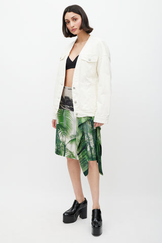 Dries Van Noten SS 2012 White 
Multicolour Silk Floral Gathered Skirt