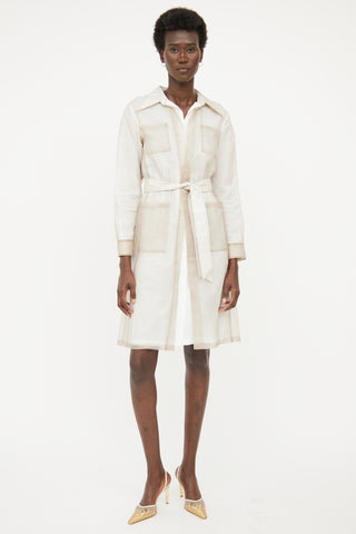 Dries Van Noten White 
Beige Silk Organza Shirt Dress